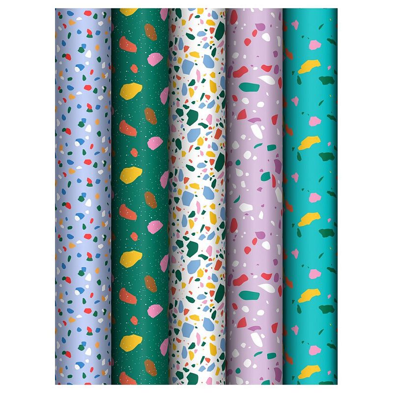 Упаковочная бумага глянц. 70*100см, MESHU "Terrazzo", 80 г/м2, ассорти, 5 дизайнов