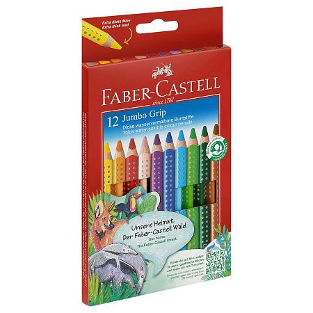 Карандаши цветные Faber-Castell "Jumbo Grip", 12цв., трехгран., утолщен., заточен., картон, европодв