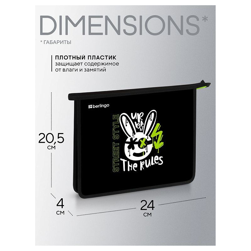 Папка для тетрадей 1 отделение, А5 Berlingo "Street Style", 240*205*40мм, пластик, на молнии 