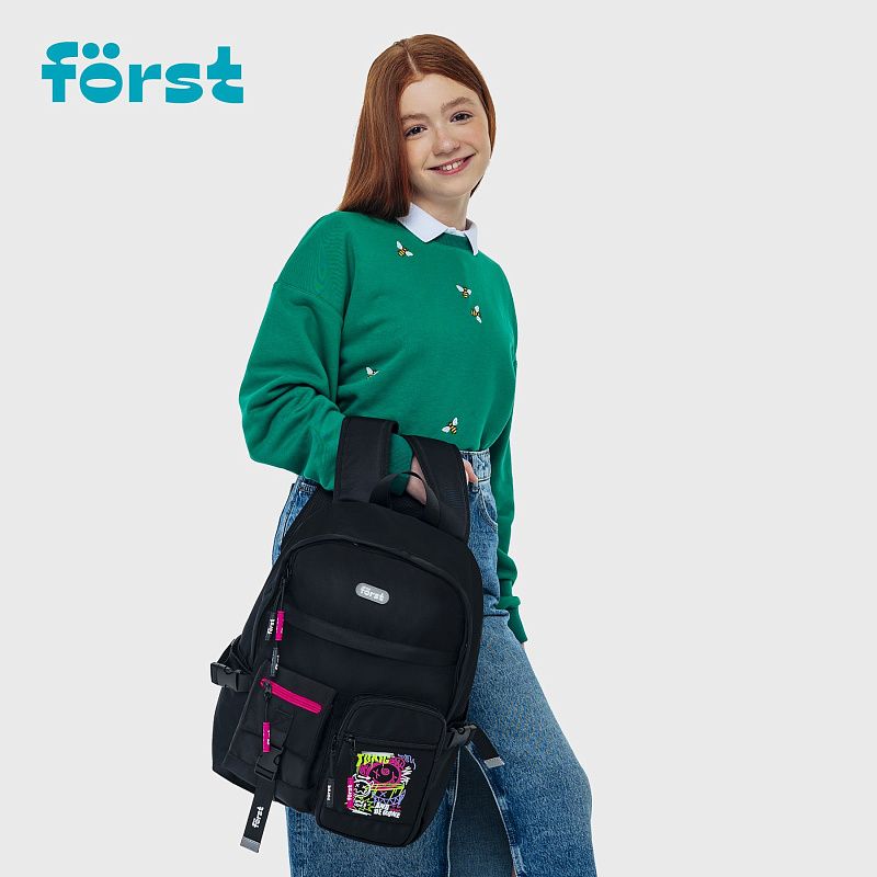 Рюкзак Först F-Teens "Crazy Emoji" 40*28*15см, 1 отделение, 7 карманов, уплотненная спинка 