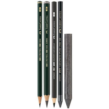 Набор карандашей ч/г Faber-Castell "Pitt Graphite", 5шт.+ластик+точилка, 2B/6B, заточен., блистер