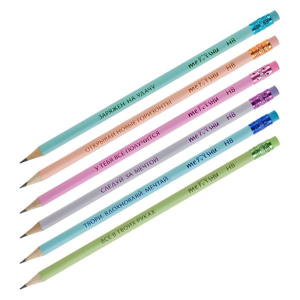 Карандаш ч/г MESHU "Motivation", HB, заточен., с печатью, с ластиком, ассорти, туба