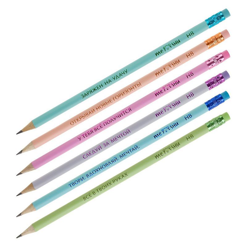 Карандаш ч/г MESHU "Motivation", HB, заточен., с печатью, с ластиком, ассорти, туба