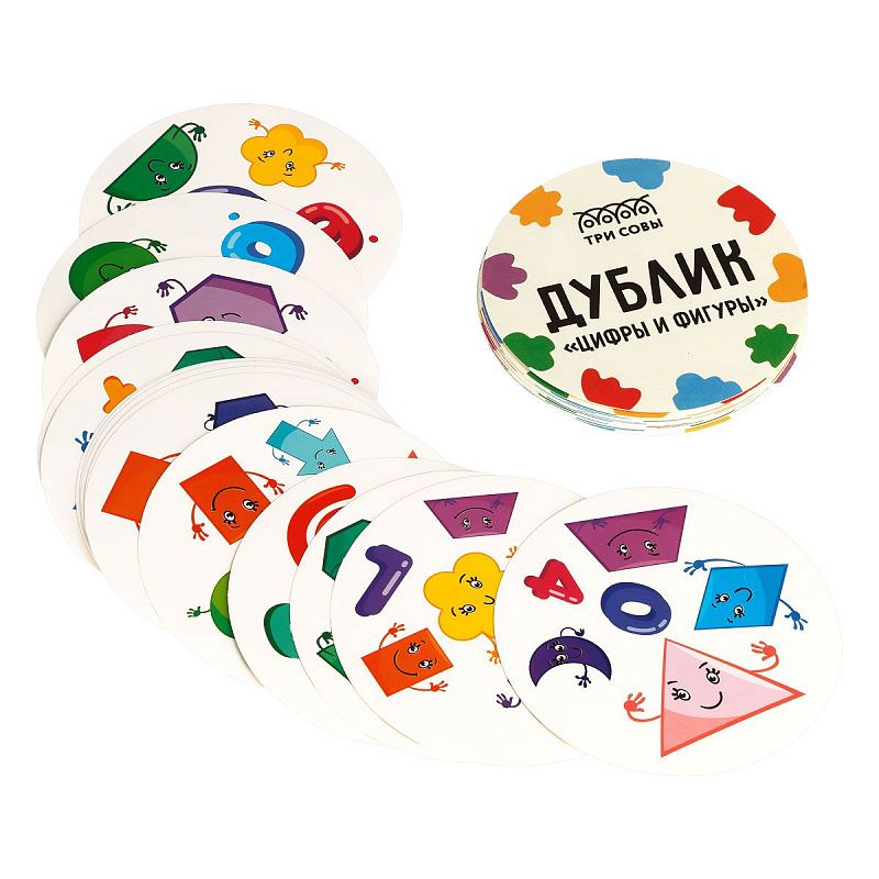 Игра настольная ТРИ СОВЫ "Дублик. Цифры и фигуры", 30 карточек, картонная коробка