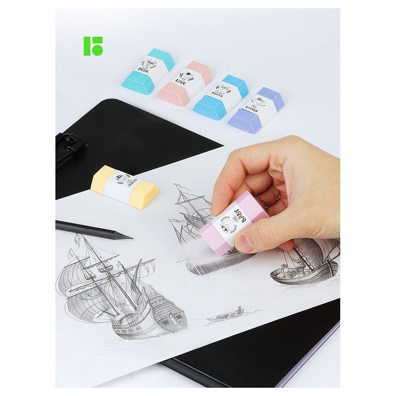 Ластик Berlingo "Pastel", 6шт., термопластичная резина, 50*28*12мм, пластиковая коробка 