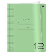 Тетрадь 12л., клетка BG "UniTone. Green", пластиковая прозрачная обложка