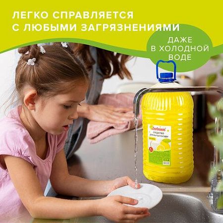 Средство для мытья посуды 5 л, ЛЮБАША "Лимон", ПЭТ, 604781 