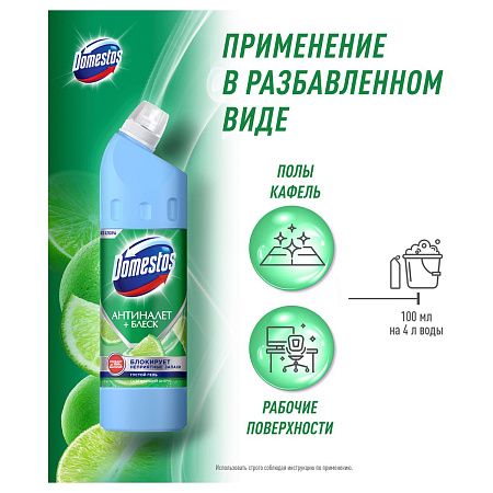 Чистящее средство универсальное Domestos "Антиналет+блеск. Освежающий цитрус", гель, без хлора, 750мл 