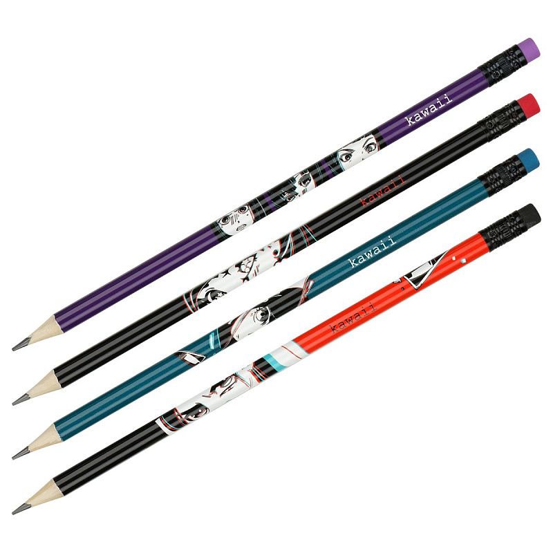 Карандаш ч/г MESHU "Kawaii", HB, заточен., с печатью, с ластиком, ассорти, туба 