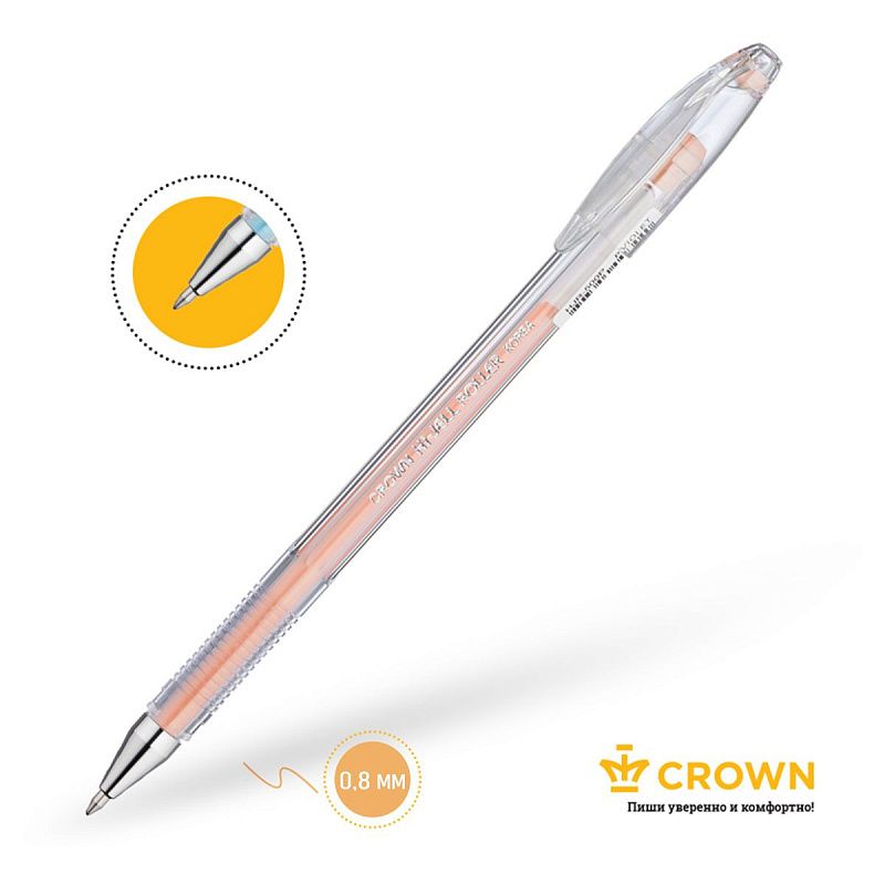 Ручка гелевая Crown "Hi-Jell Pastel" оранжевая пастель, 0,8мм 