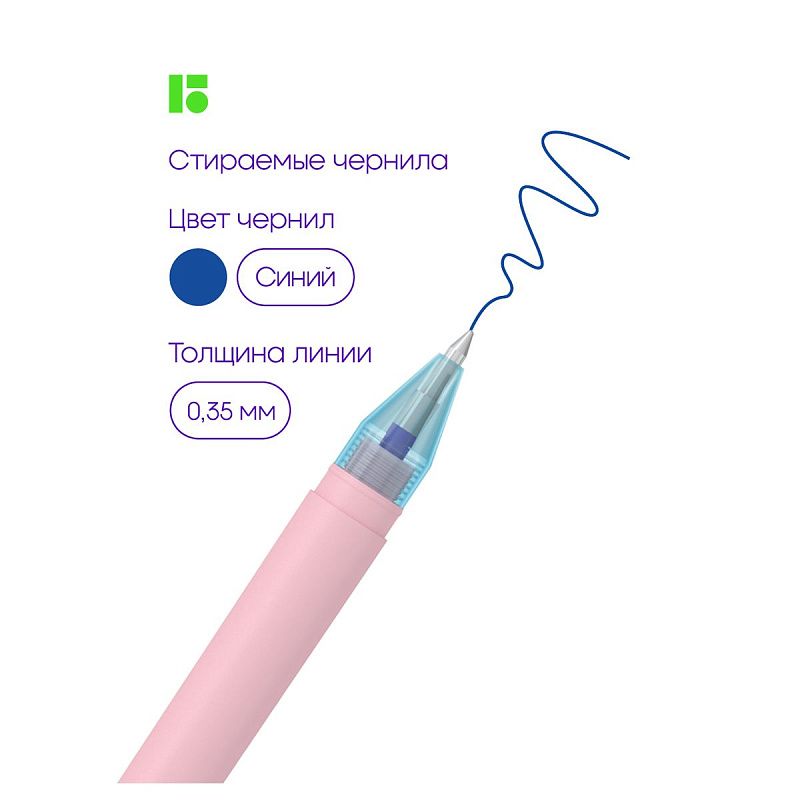 Ручка гелевая стираемая Berlingo "Haze" синяя, +2 сменных стержня, 0,5мм, прорезин. корпус, розовый корпус 