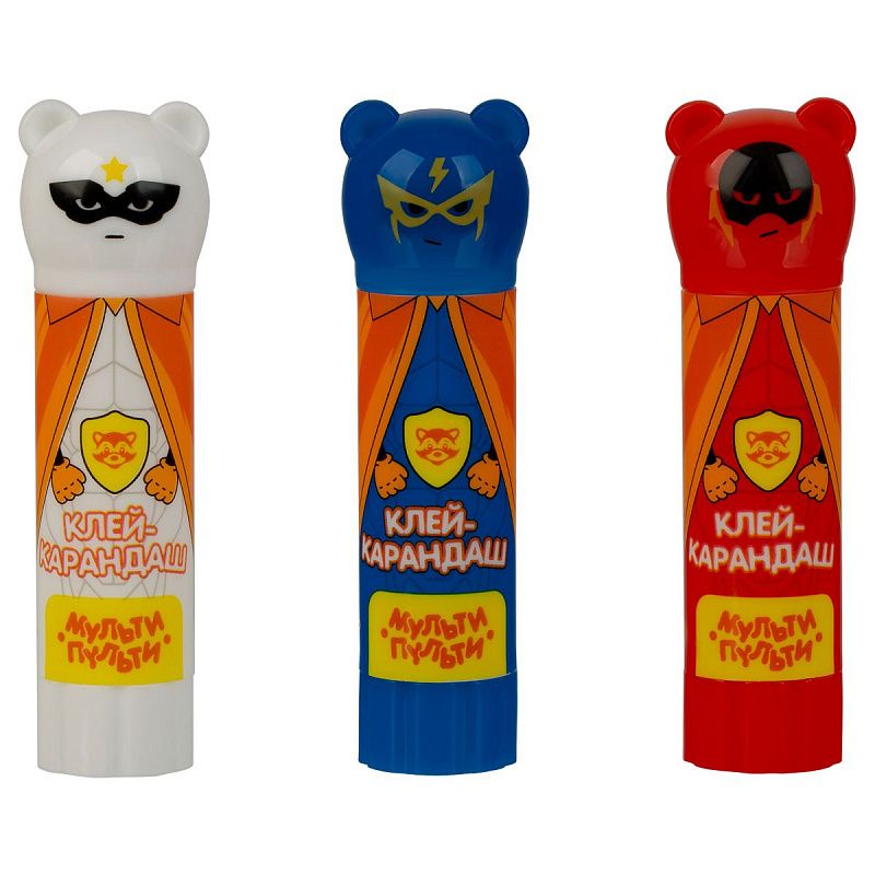 Набор клей-карандаш Мульти-Пульти "Супергерои", 09г, фигурный колпачок, ПВП, пакет, ассорти