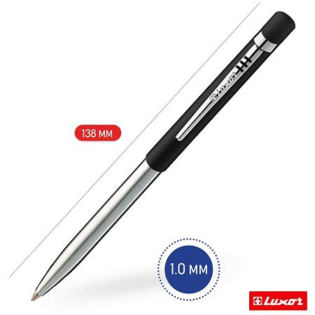 Ручка шариковая Luxor "Gemini" синяя, 1,0мм, корпус черный/хром, кнопочный механизм 