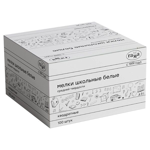 Мелки школьные Гамма, белые, 100шт., средней твердости, квадратные, картонная коробка