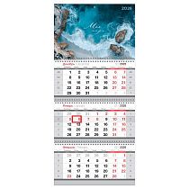 Календарь квартальный 3 бл. на 3 гр., 295*660 мм BG "Морской прибой", с бегунком, 2026г.