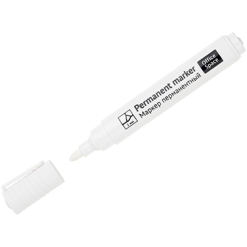 Маркер перманентный OfficeSpace "8004" белый, пулевидный, 2мм