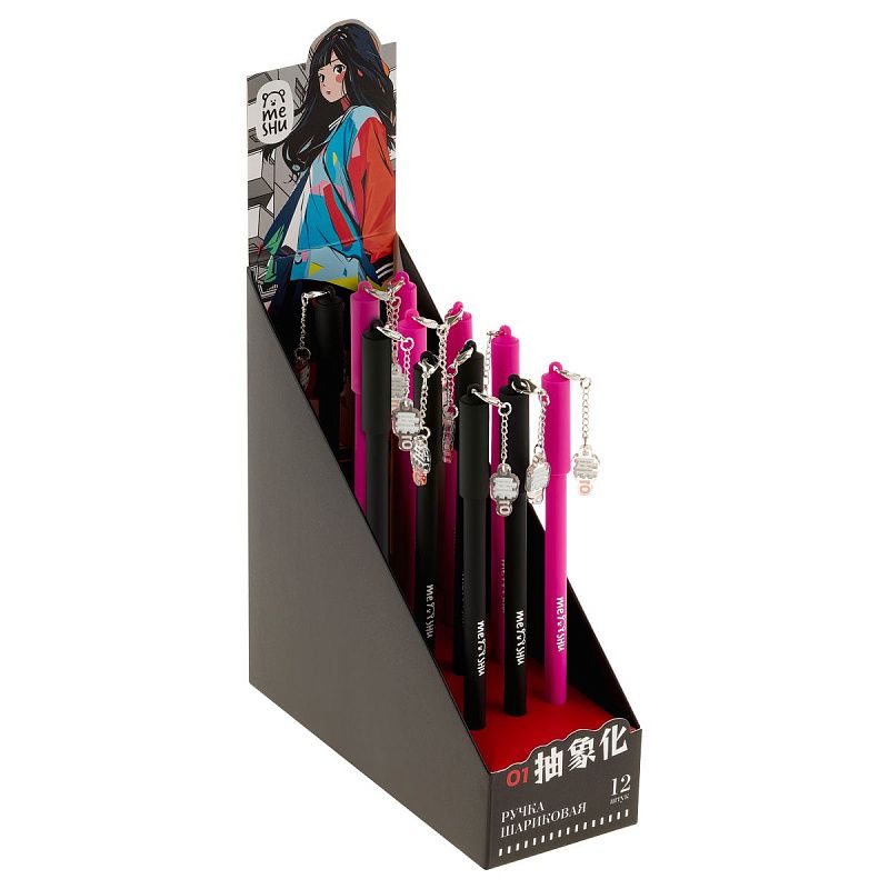 Ручка шариковая MESHU "Anime" синяя, 0,7мм, корпус ассорти, с топпером 