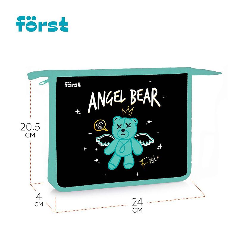 Папка для тетрадей 1 отделение, А5 Först "Angel bear", 240*205*40мм, пластик, на молнии 