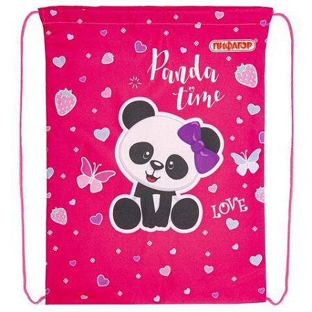 Мешок для обуви ПИФАГОР, 1 отделение, 42х34 см, "Panda time", 271601 