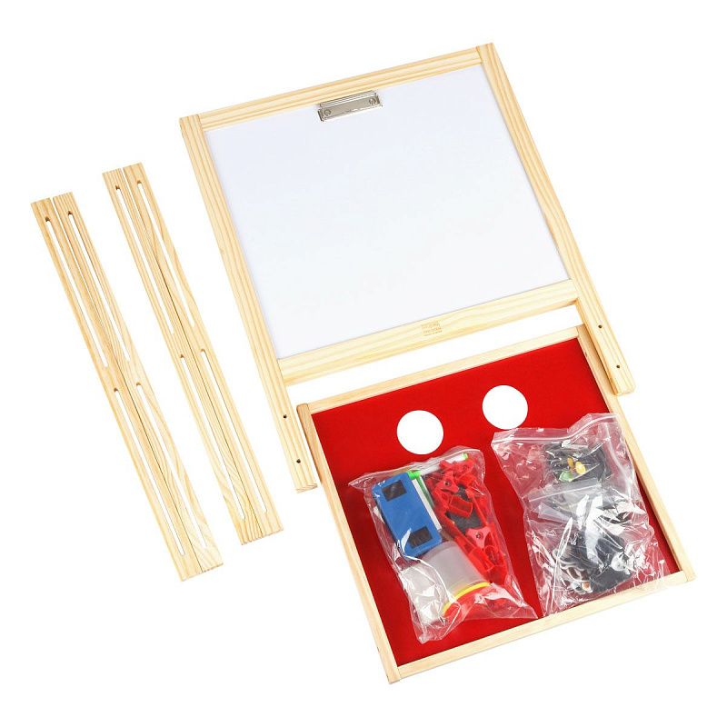 УЦЕНКА - Доска-мольберт ТРИ СОВЫ, двусторонняя, меловая/магнитно-маркерная, напольная, растущая (маркер, мелки, губка, бумажный ролл, стаканы-непр., м