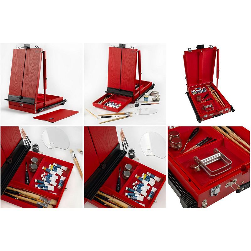 УЦЕНКА - Этюдник напольный с ремнем и палитрой Гамма "Студия", 78*92*180см, сосна, красный (осн 378153)