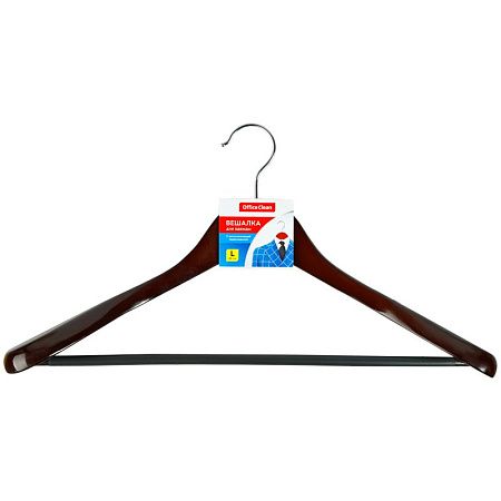 Вешалка-плечики OfficeClean, деревянная, анатомическая, антискользящаяя перекладина, 45см, цвет вишня