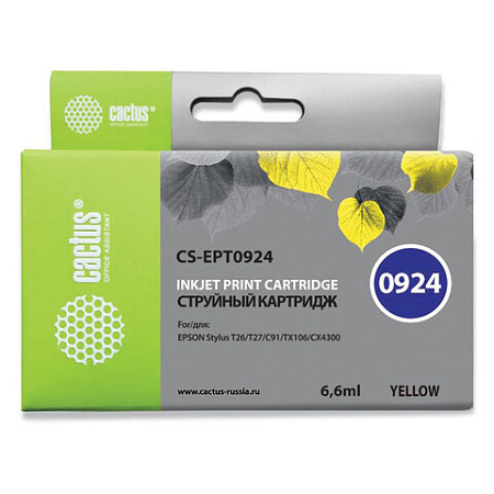 Картридж струйный CACTUS (CS-EPT0924) для EPSON Stylus C91/CX4300/T26/T27/TX106, желтый