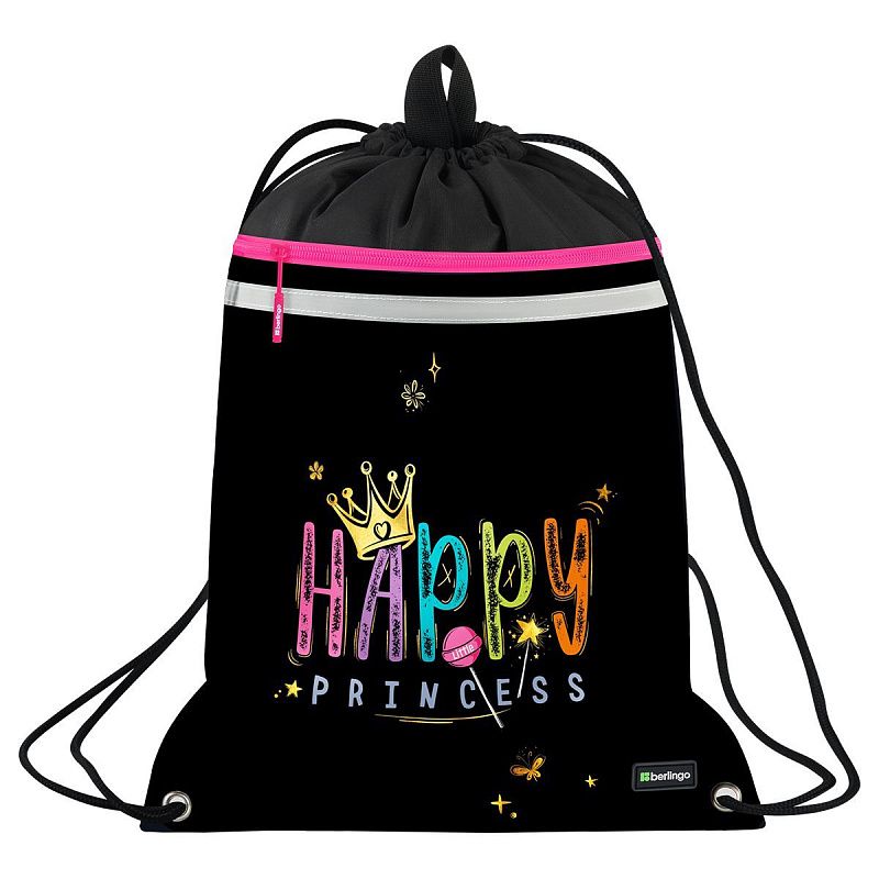 Мешок для обуви 1 отделение Berlingo "Candy Princess", 360*460мм, вентиляционная сеточка , светоотражающая лента, карман на молнии