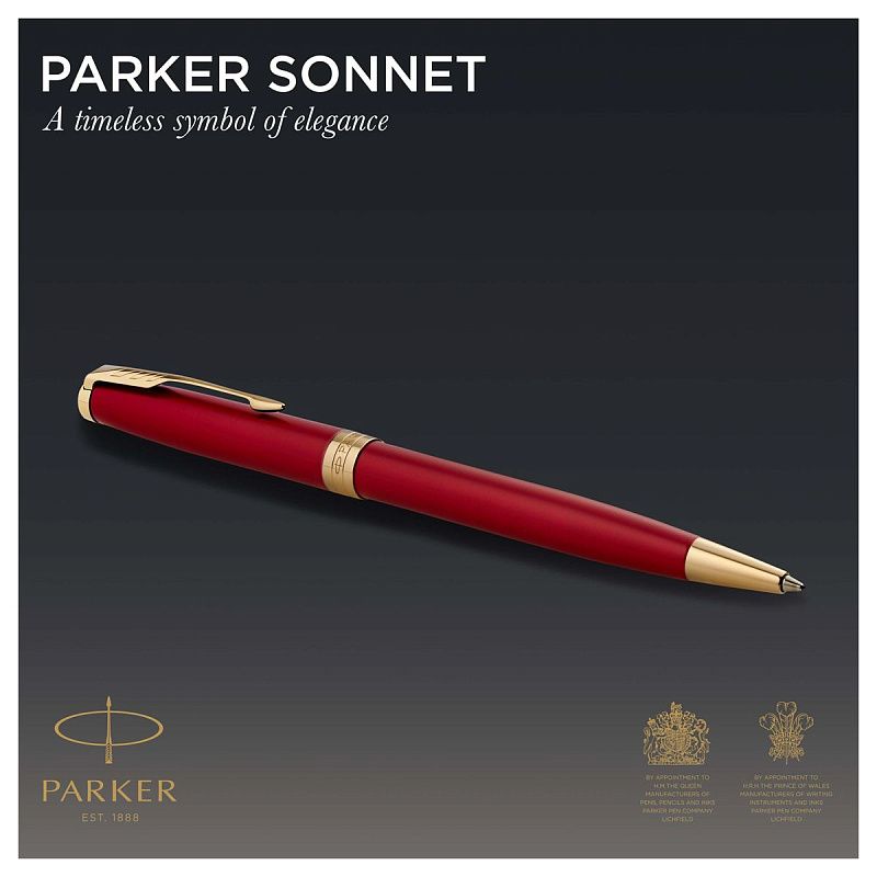 Ручка шариковая Parker "Sonnet Red GT" черная, 1,0мм, поворот., подарочная упаковка 