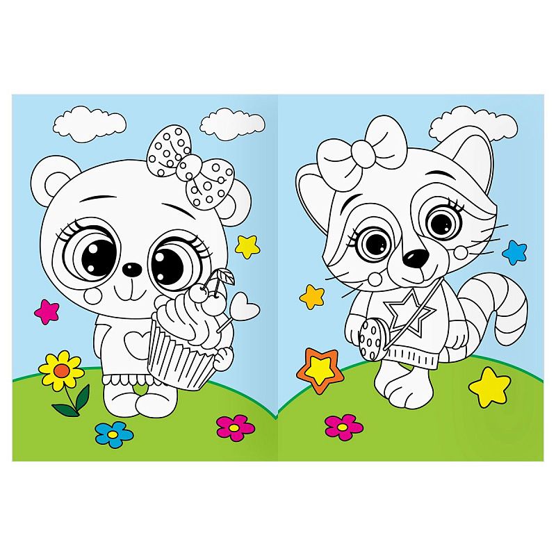 Раскраска А4 ТРИ СОВЫ "Животные в стиле kawaii", 16стр., цветной фон