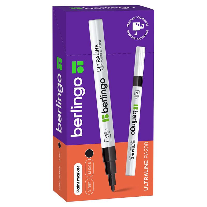 Маркер-краска Berlingo "Uniline PA200" черная, 2мм, нитро-основа 