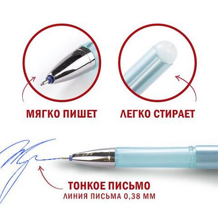 Ручки стираемые гелевые STAFF "College" EGP, НАБОР 2 штуки, СИНИЕ, + 4 сменных стержня, игольчатый узел 0,5 мм, линия письма 0,38 мм, 143668 