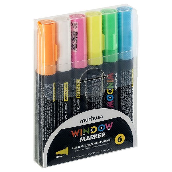 Набор меловых маркеров MunHwa "Window"  для декора по стеклу/доскам/штендерам 6цв.