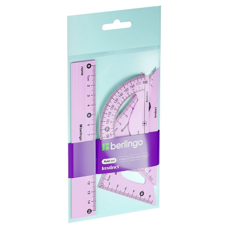 Набор чертежный малый Berlingo "Instinct" (треуг. 2шт., линейка 15см, транспортир), ассорти 