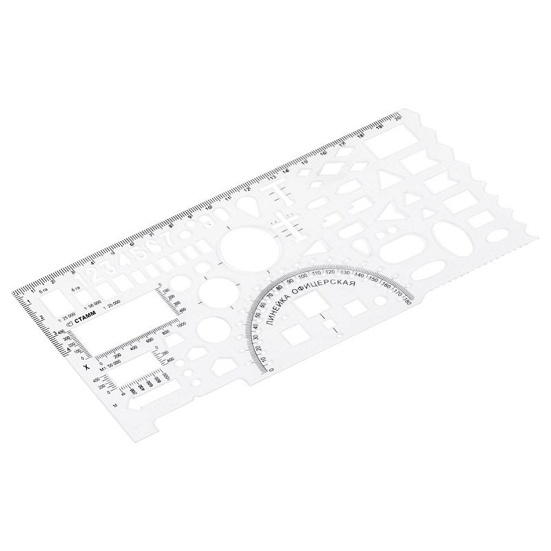 Линейка офицерская СТАММ, пластиковая, гибкая, бесцветная, печатная шкала 