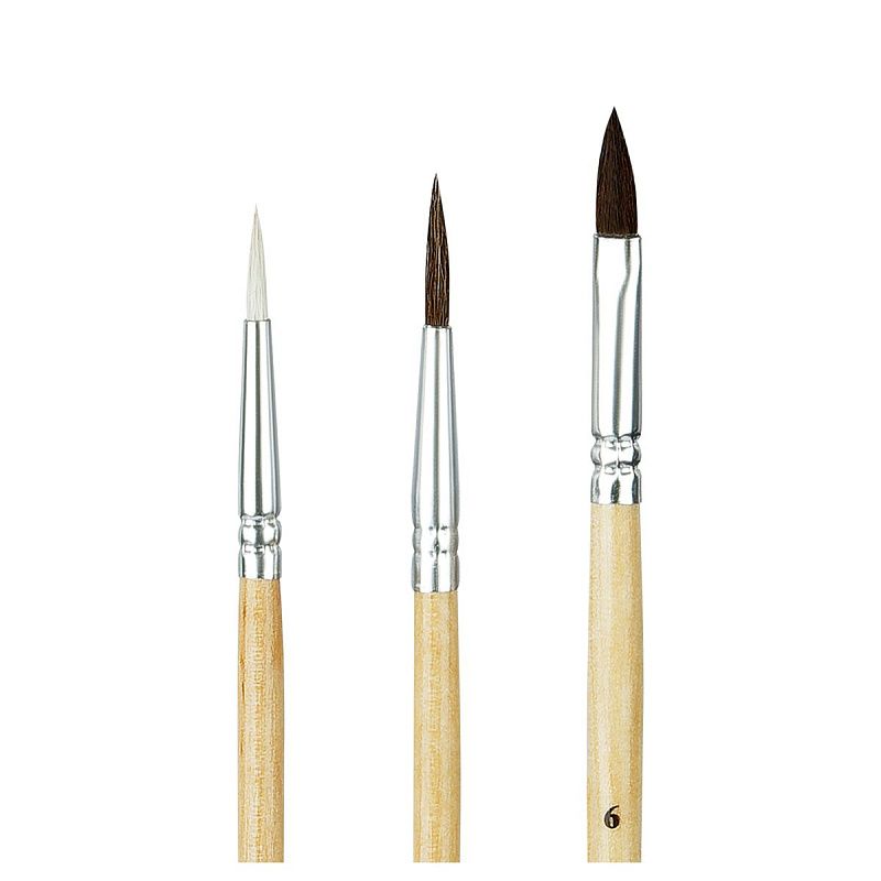 Набор кистей ArtSpace 3шт., Коза, круглая № 3, Пони, круглая № 4, Пони, плоская № 6, блистер, европодвес