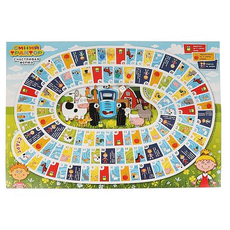 Игра настольная Умные игры "Ходилка Мега А3. Синий Трактор. Счастливая ферма", картонная коробка 
