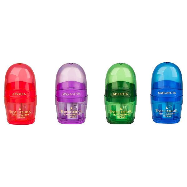 Точилка пластиковая с ластиком Мульти-Пульти "Волшебник Изумрудного города" 1 отверстие, контейнер, ассорти