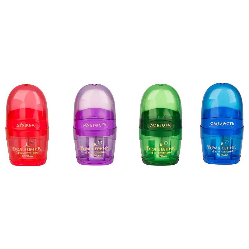 Точилка пластиковая с ластиком Мульти-Пульти "Волшебник Изумрудного города" 1 отверстие, контейнер, ассорти