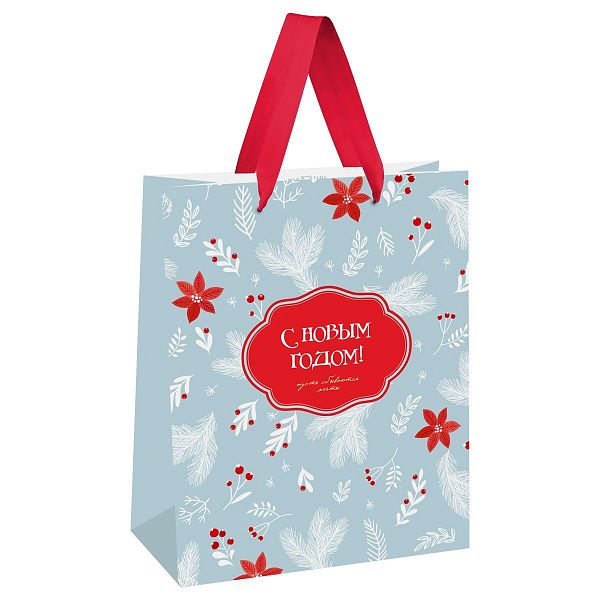 Пакет подарочный 18*23*10см MESHU "Christmas twigs", матовая ламинация