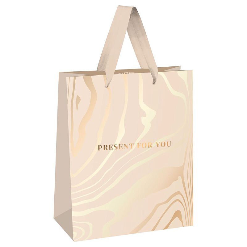 Пакет подарочный 18*23*10см MESHU "Beige", фольга, выборочный лак, матовая ламинация