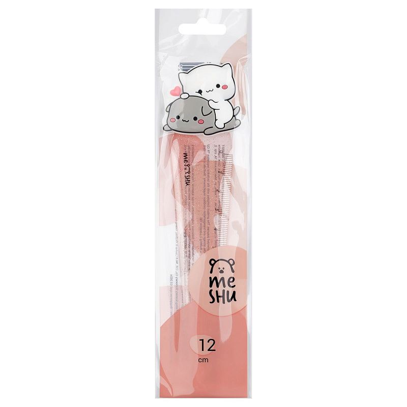 Линейка с топпером 12см MESHU "Cute kittens", пластиковая, европодвес 