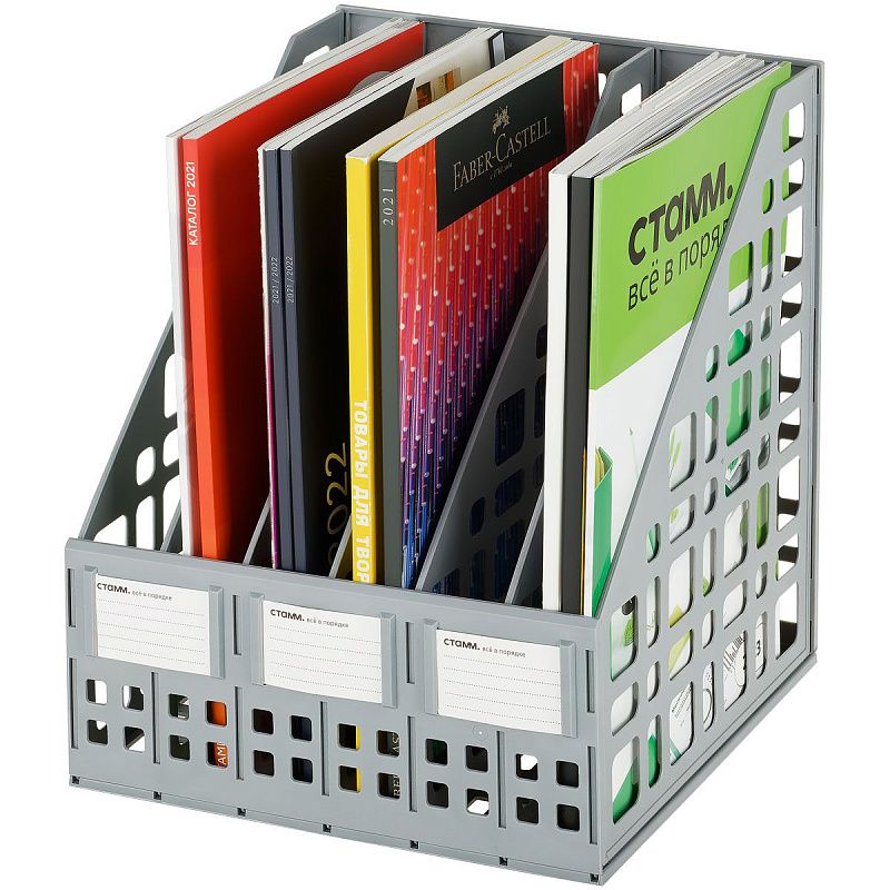 Лоток для бумаг вертикальный СТАММ, сборный, 6 отделений, серый