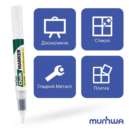 Маркер меловой MunHwa "Chalk Marker" белый, 3мм, спиртовая основа, пакет 