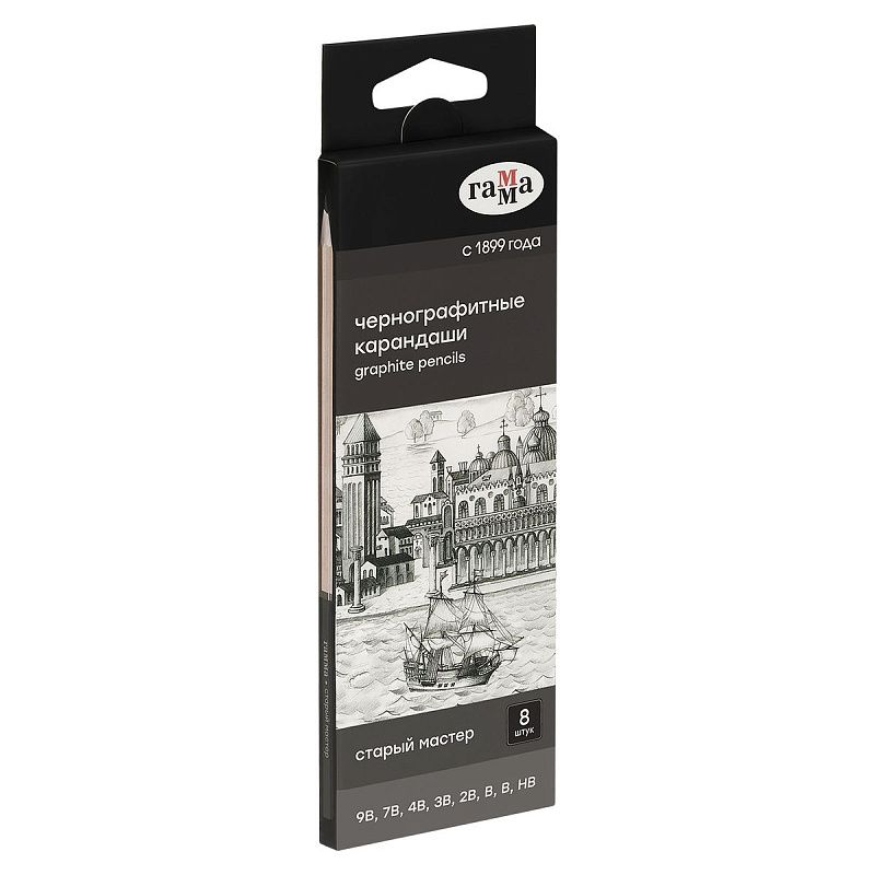 Набор карандашей ч/г Гамма 8шт., 9B-HB, кедр, картон. упаковка, европодвес 