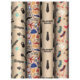 Упаковочная бумага крафт 70*100см, MESHU "Super Man", 70 г/м2, ассорти, 4 дизайна
