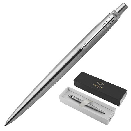 Ручка шариковая PARKER "Jotter Core Stainless Steel CT", корпус серебристый, детали хром, синяя, 1953170