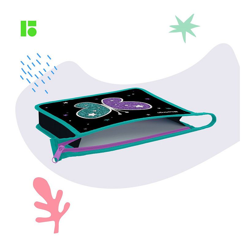 Папка для тетрадей 1 отделение, А5 Berlingo "Shining butterfly", 240*205*40мм, пластик, на молнии 