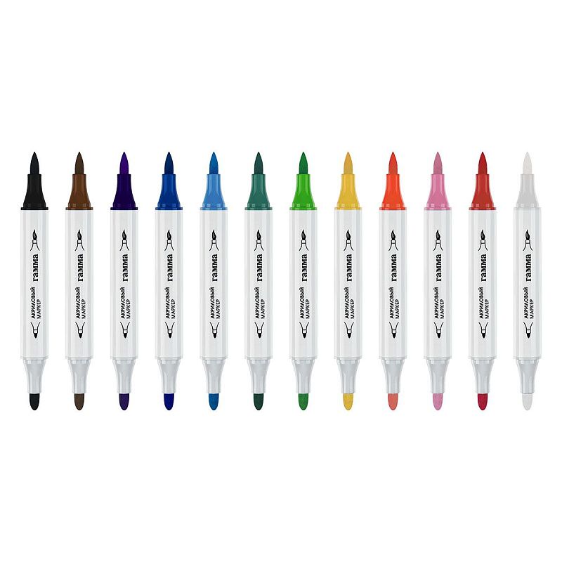 Маркеры акриловые Гамма "Классические", 12 цв., двусторонние, пластик.бокс