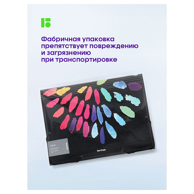 Папка 12 отделений Berlingo "Aqua" А4, 330*240*25мм, 700мкм, на резинке, c рисунком 